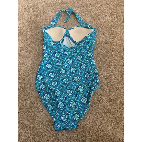 Assets Sara Blakley Spanx OnePiece swimsuit padded Top Woman’s Large Teal Print - Picture 2 of 7